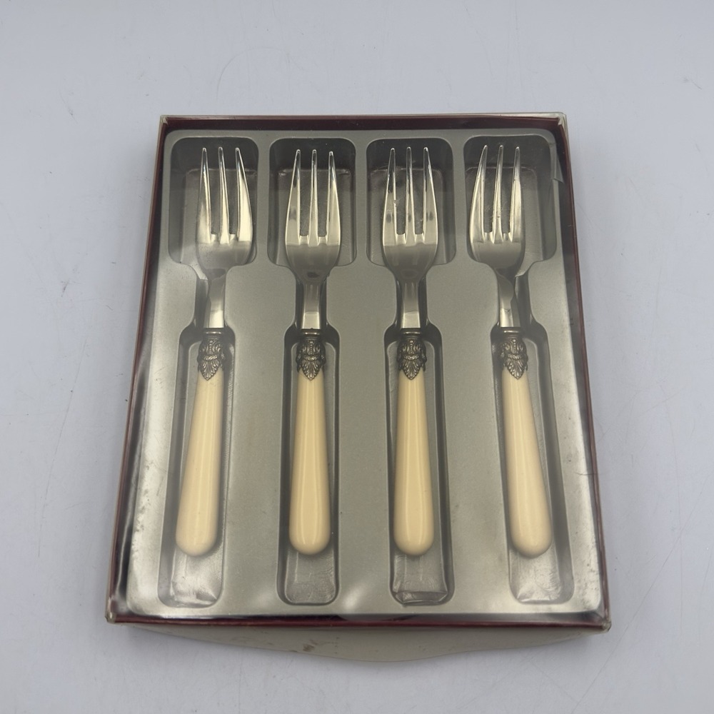 Vintage Inox 18/10 Italy Napoleon Ivory Cake Forks Set Of 4 New